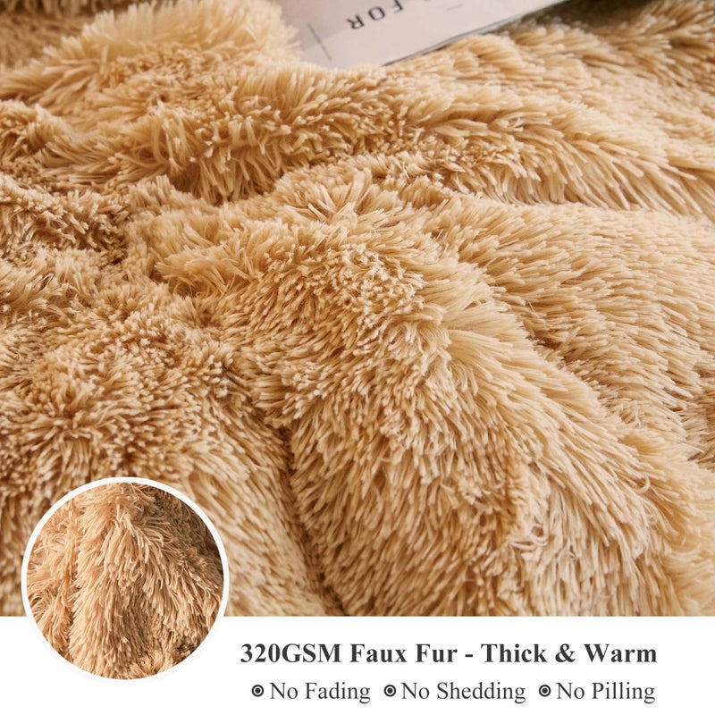 XeGe Plush Shaggy Duvet Cover, Luxury Ultra Soft Crystal Velvet Fuzzy Bedding 1PC(1 Faux Fur Duvet Cover), Fluffy Furry Comforter Cover with Zipper Closure(Queen, Camel) - Image 4